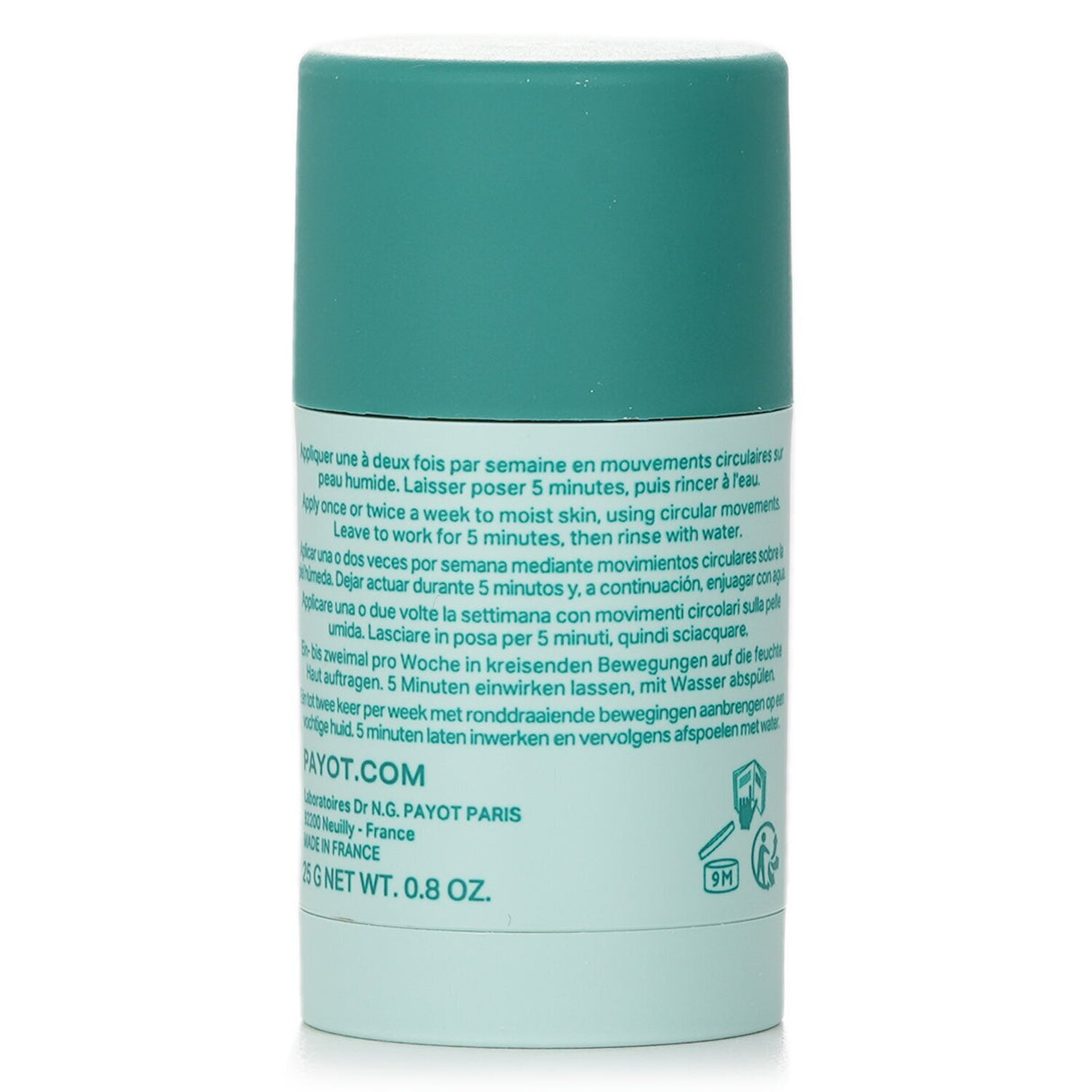 Vegan exfoliating stick with hemp seeds and zinc for clear, radiant skin, free from parabens and toxins.