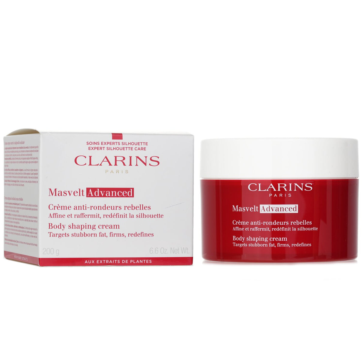 Clarins Advanced Body Shaping Cream, 200ml, a slimming cream with 96% natural ingredients for targeted fat reduction and hydration.