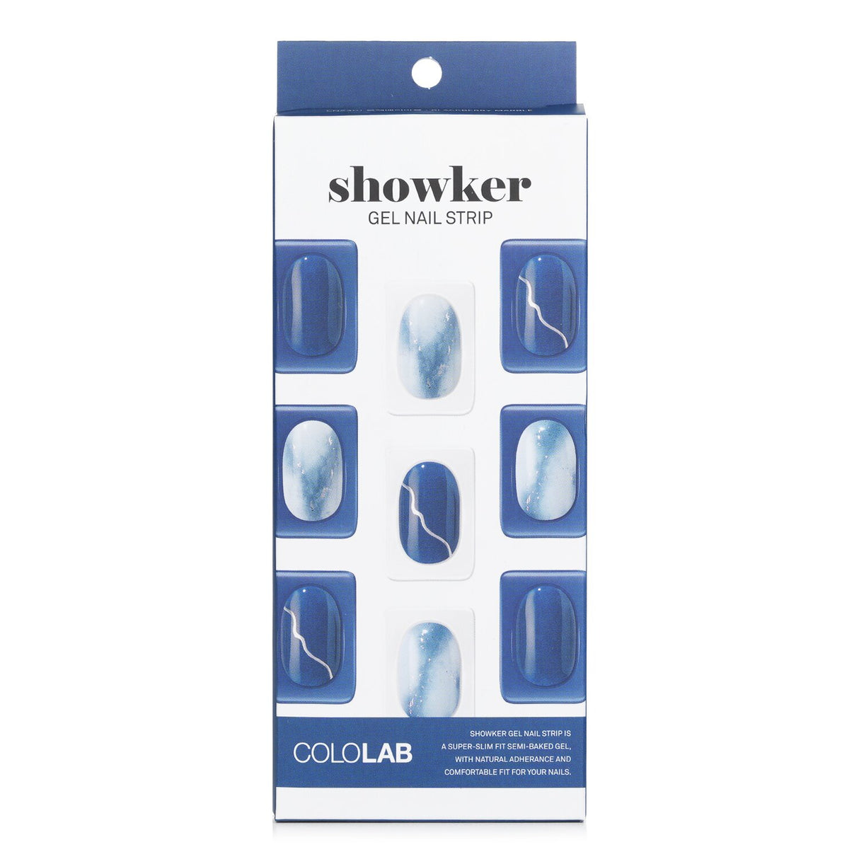 Cololab Showker Gel Nail Strip CNA401 in Blackberry Marble, featuring adhesive plant latex for easy, salon-quality nail application.
