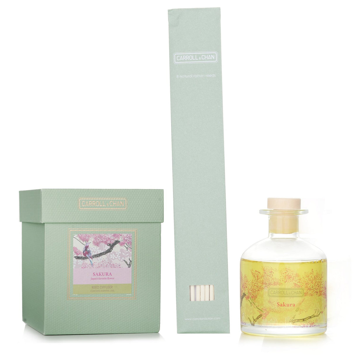 Elegant Carroll & Chan Reed Diffuser - Sakura, 200ml, fills your space with a long-lasting cherry blossom fragrance.