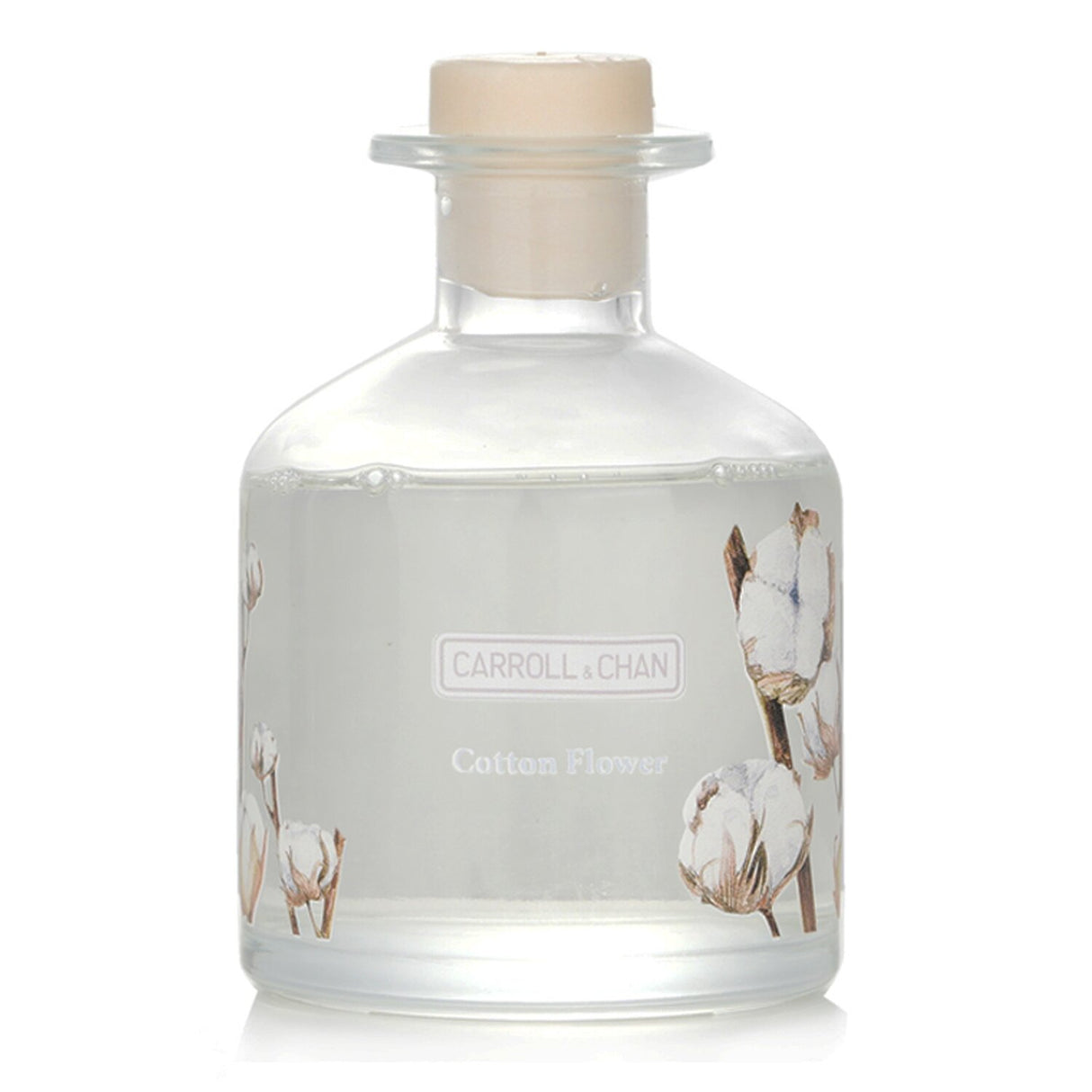 Reed diffuser featuring refreshing cotton flower scent with citrus, lilies, and musk, designed to enhance home ambiance.