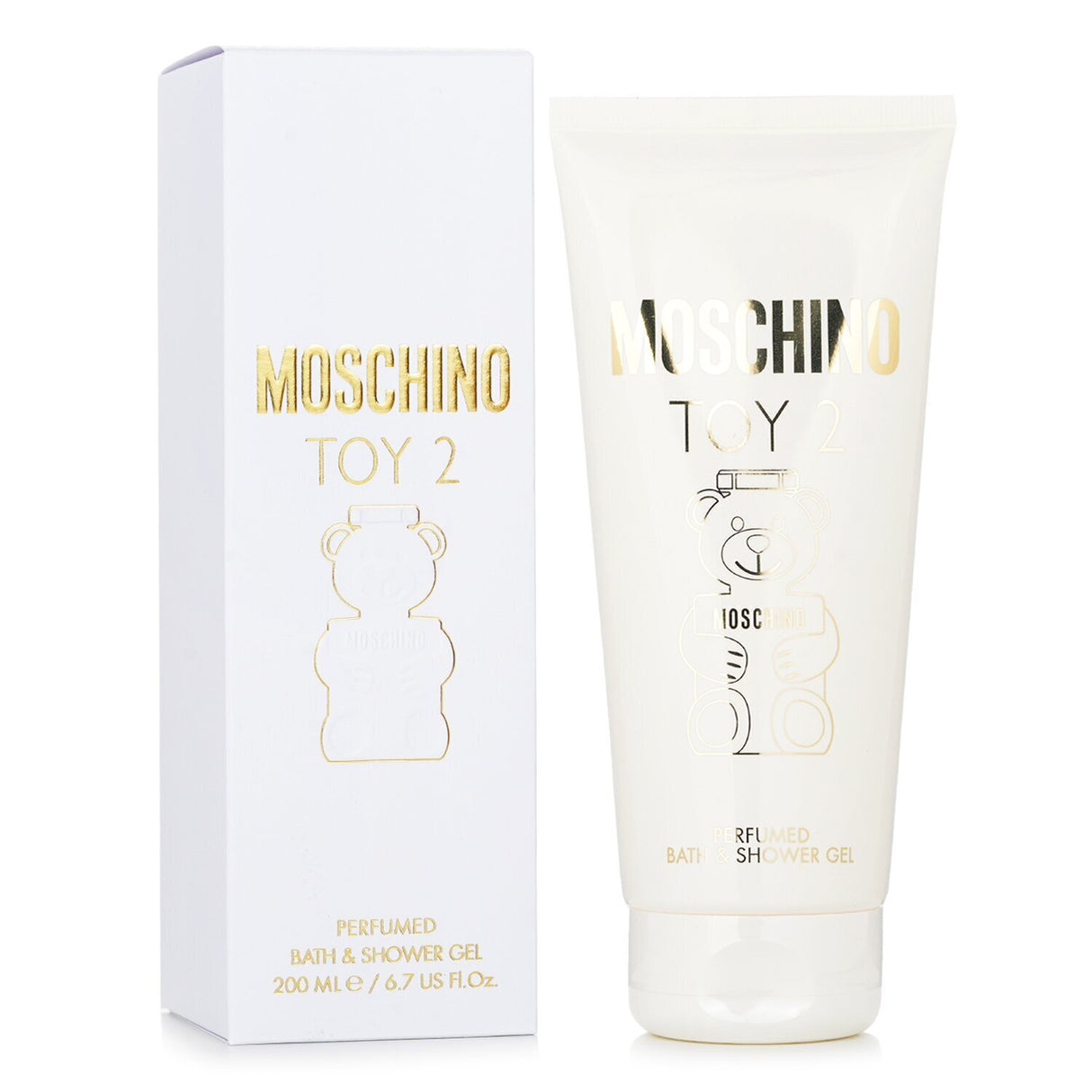 Moschino Toy 2 Perfumed Bath & Shower Gel in 200ml, featuring a soothing floral woody scent and gentle cleansing foam.