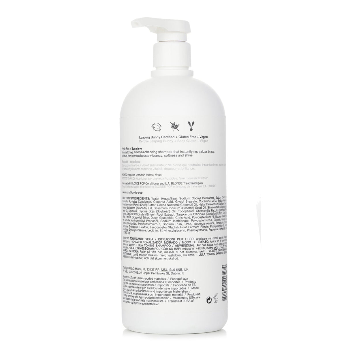 IGK Blonde Pop Purple Toning Shampoo in a large 1000ml bottle, neutralizes brassiness for vibrant, healthy blonde hair.