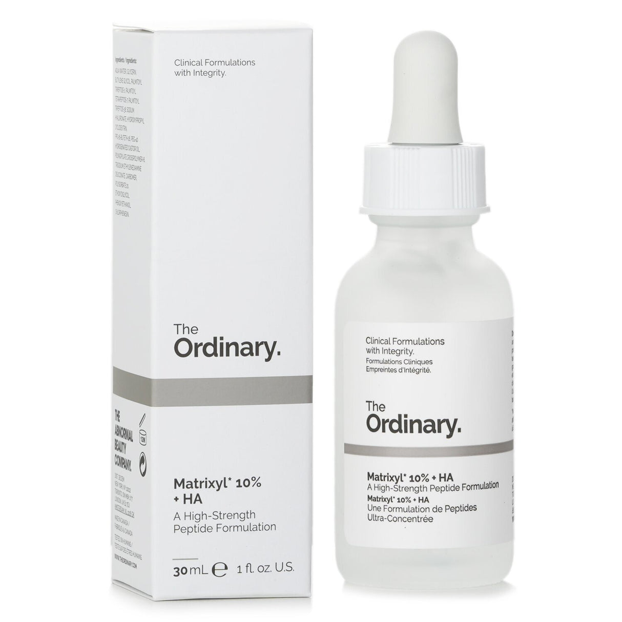 High-strength peptide serum with Matrixyl 10% and HA for hydration and anti-aging benefits, suitable for all skin types.