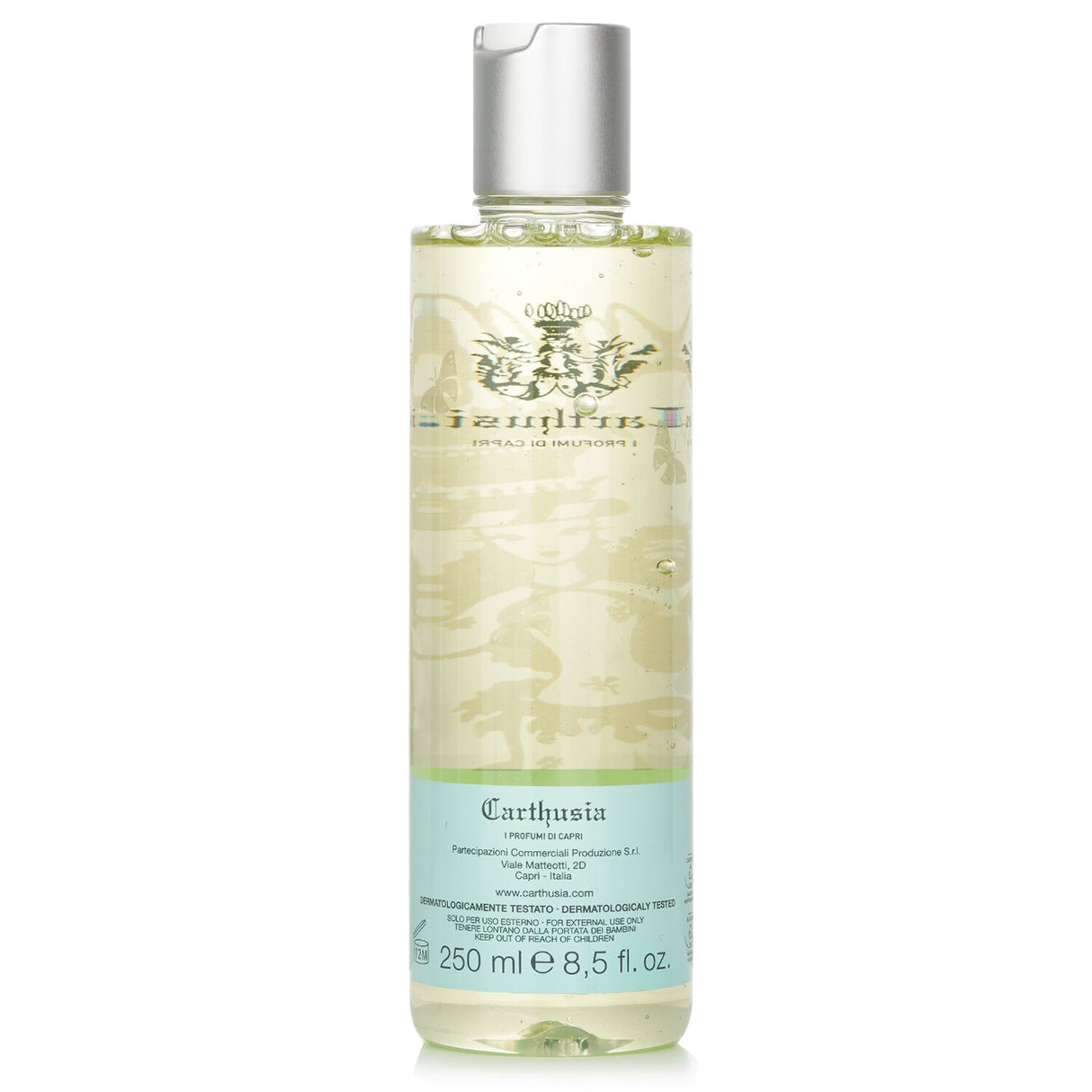 Carthusia Via Camerelle Shower Gel in 250ml, a foaming gel infused with natural extracts for a refreshing and softening cleanse.