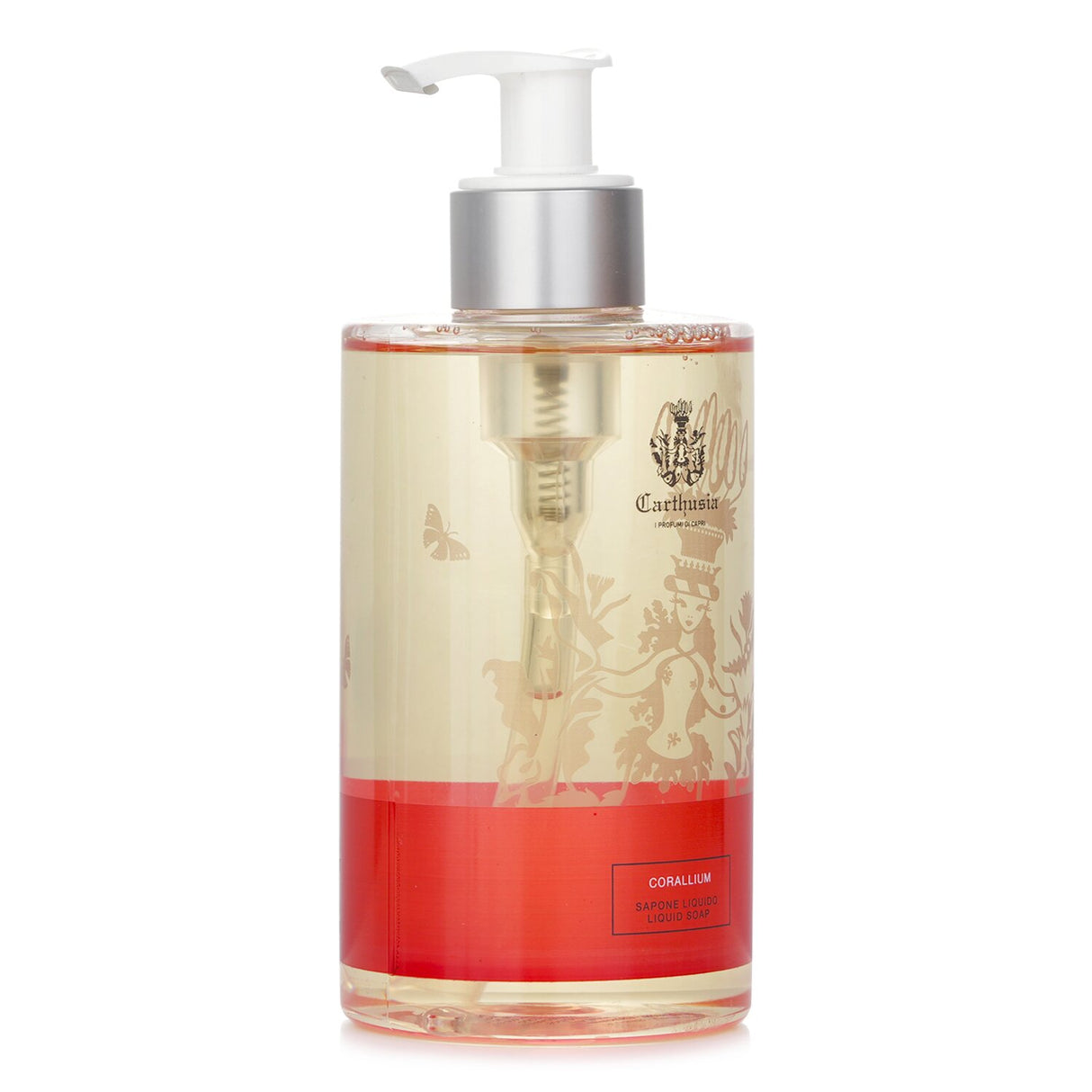 Carthusia Corallium Liquid Soap in a 350ml bottle, enriched with aloe for nourishing hand care and a soothing, woody fragrance.
