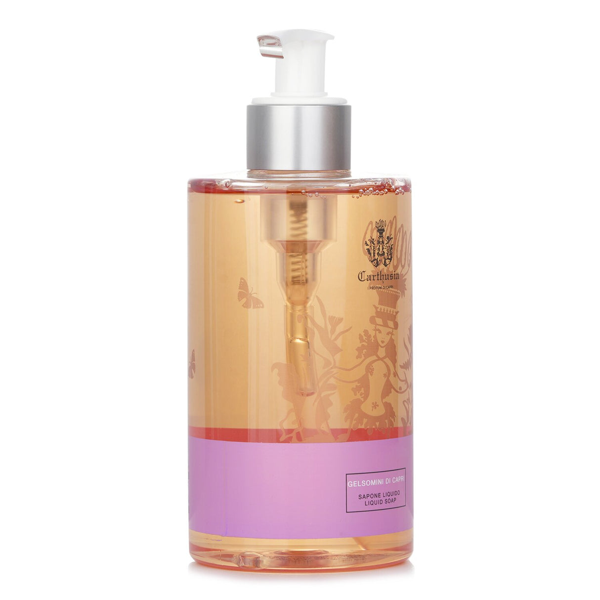 Luxurious Carthusia Gelsomini Di Capri liquid soap, 350ml, enriched with aloe for soothing, clean, and fragrant hands.