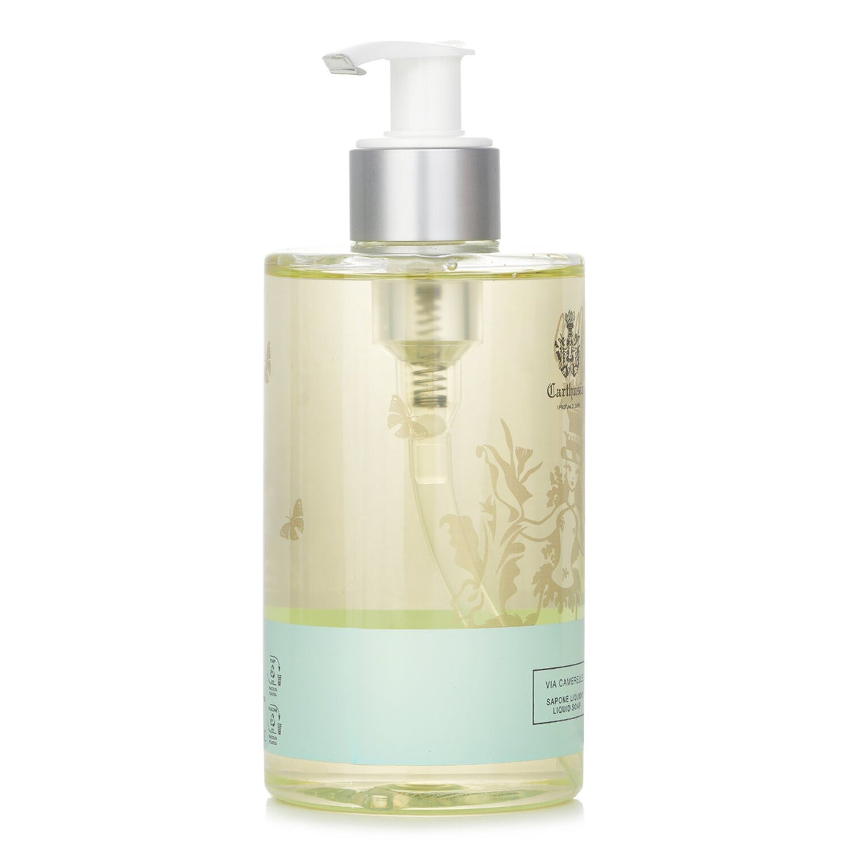 Carthusia Via Camerelle Liquid Soap in 350ml, gently scented with aloe, promotes soft, protected hands with floral citrus notes.