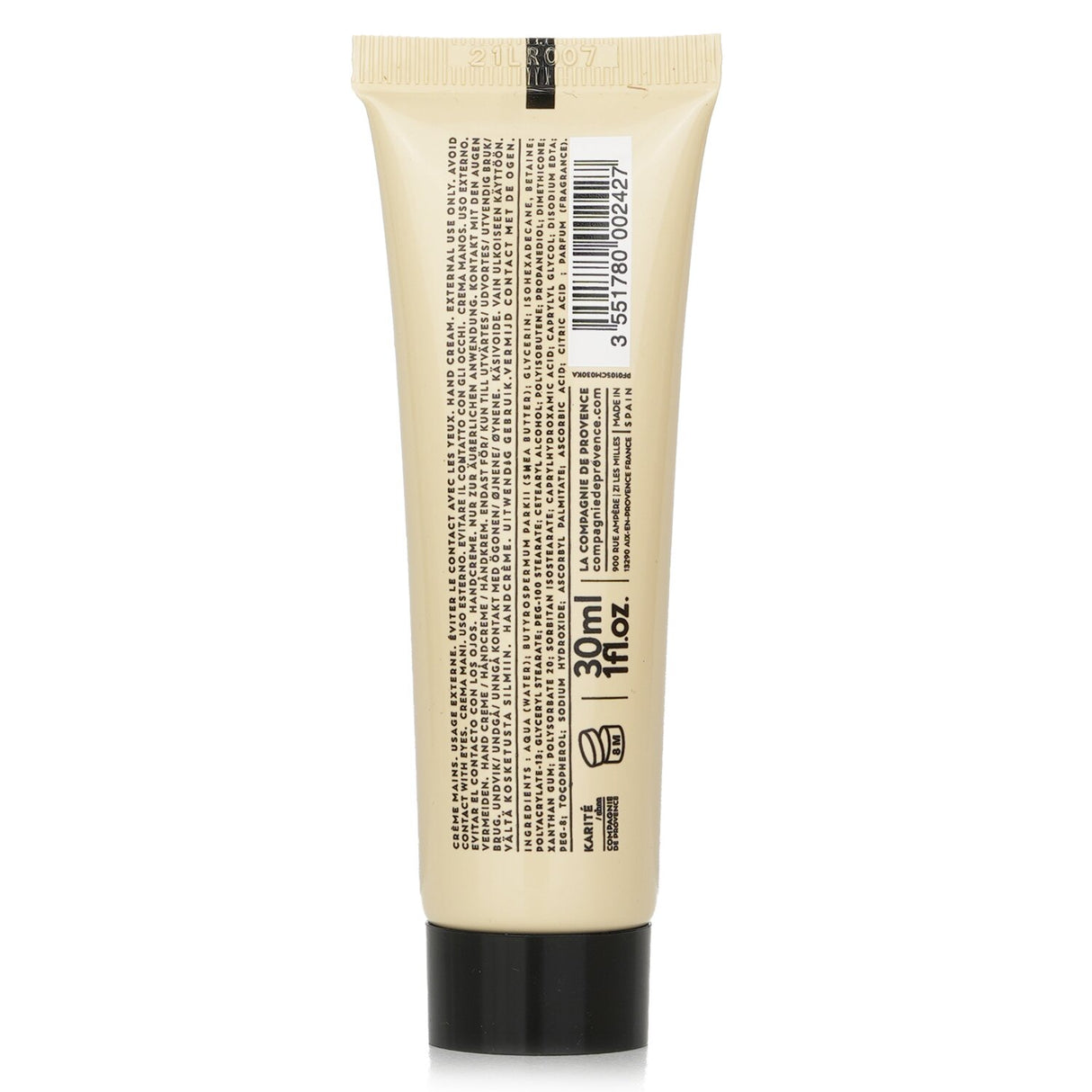 Nourishing hand cream with 20% shea butter for deep hydration, non-greasy, ideal for daily use, in a 30ml tube.