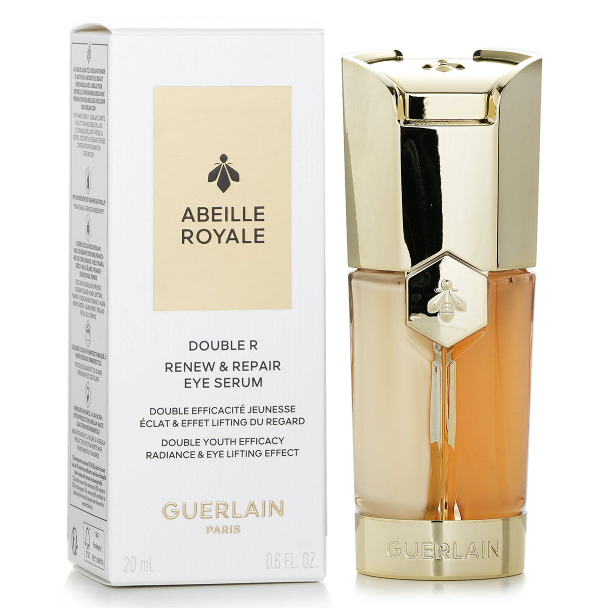 Guerlain Abeille Royale Double R Renew & Repair Eye Serum in a sleek glass bottle for rejuvenated, brighter eyes.