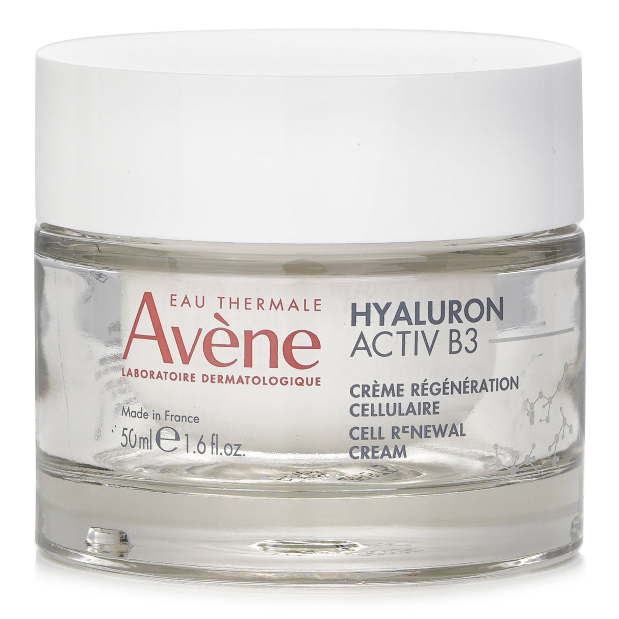 Avene Hyaluron Activ B3 Cell Renewal Cream in a refillable jar, perfect for sensitive skin, offers hydration and anti-aging benefits.