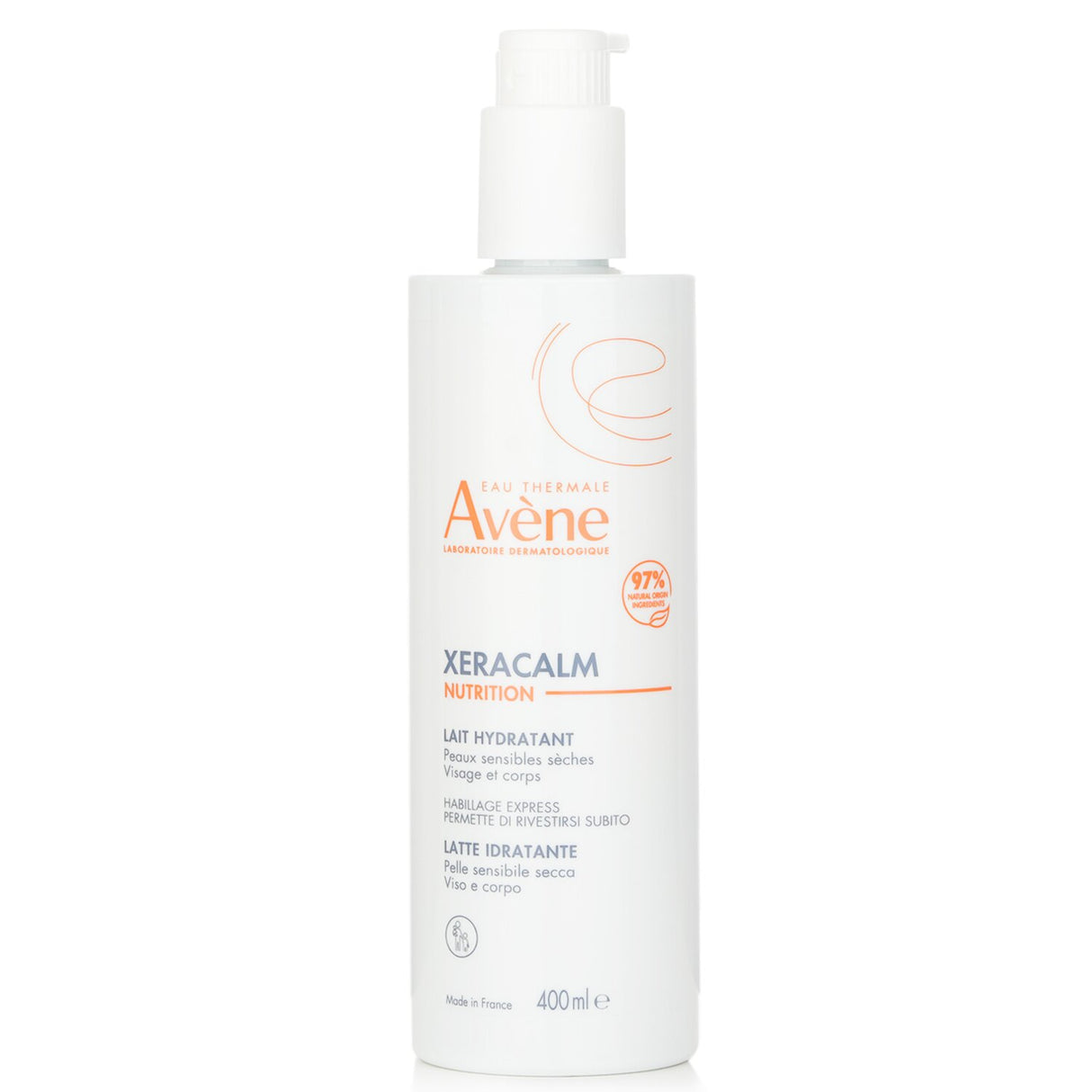 Avene XeraCalm Nutrition Lotion 400ml, a nourishing, non-greasy formula for sensitive, very dry skin, enriched with natural ingredients.