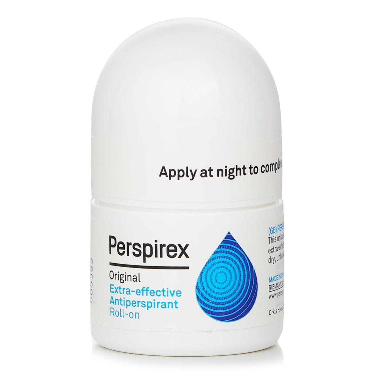 Perspirex Original Roll-On, 20ml; long-lasting, perfume-free antiperspirant for sensitive skin, provides up to 5 days of dryness.