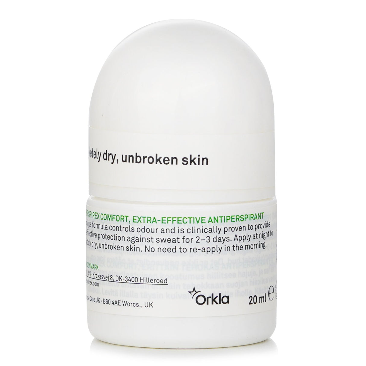 Perspirex Extra Effective Antiperspirant Roll-On: 20ml roll-on for long-lasting, water-based sweat and odor protection, perfume-free.