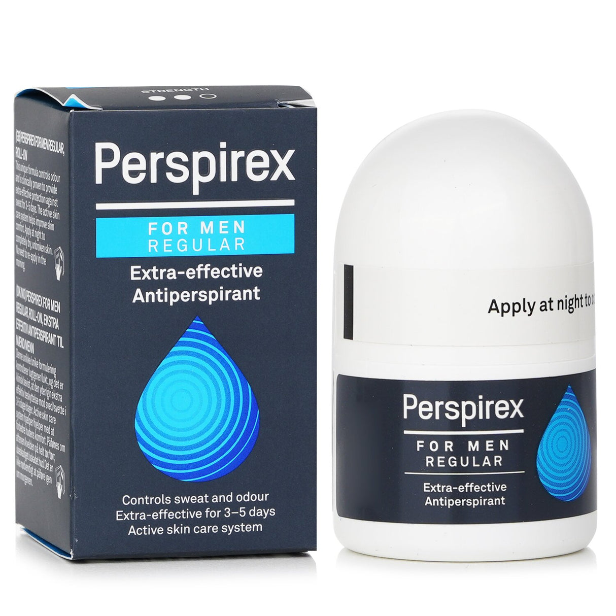 Perspirex men's antiperspirant roll-on offers 3-5 days of sweat protection, designed for sensitive skin with Aluminium Chloride.