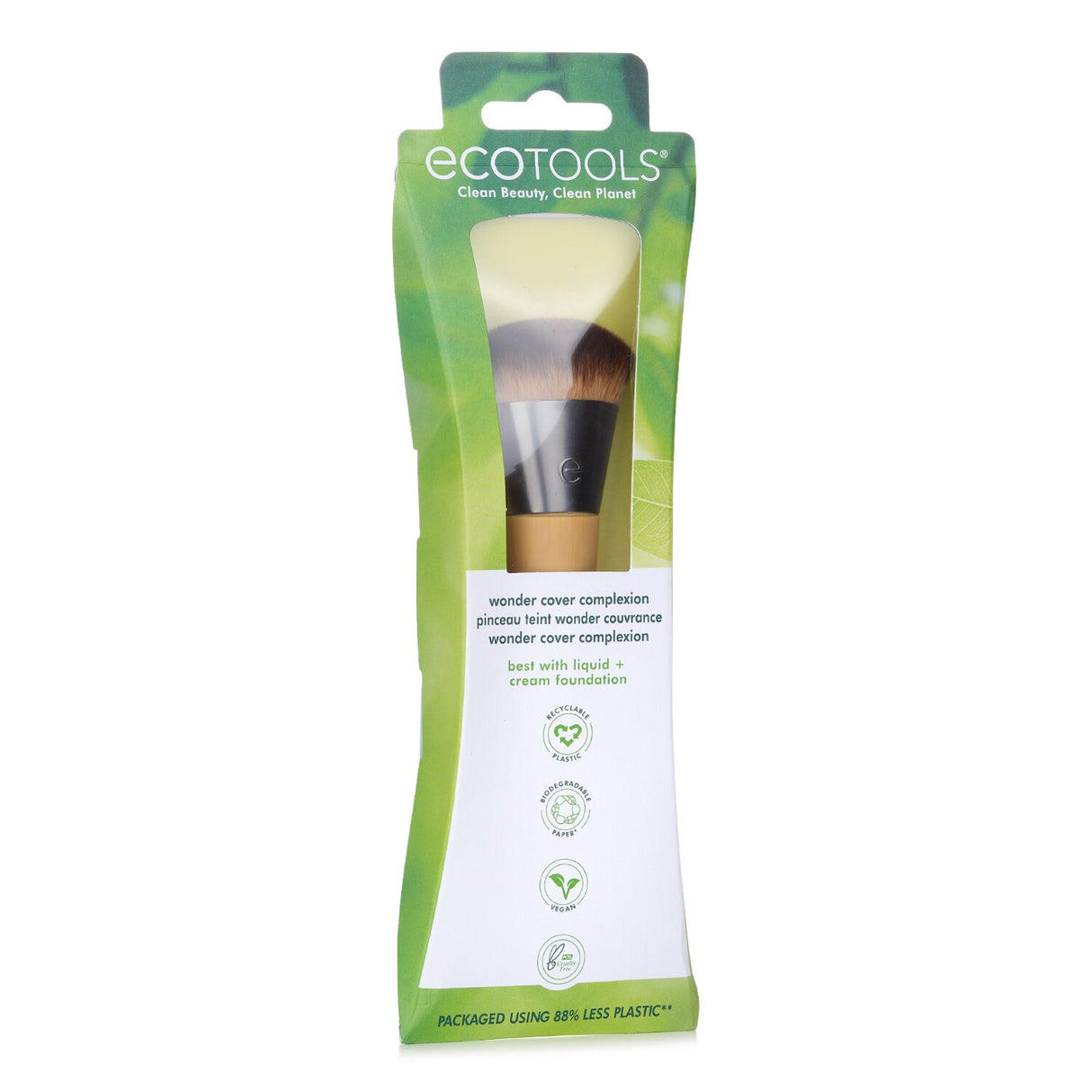 EcoTools Wonder Cover Complexion Brush features 100,000 soft bristles for flawless foundation application and eco-friendly bamboo handle.