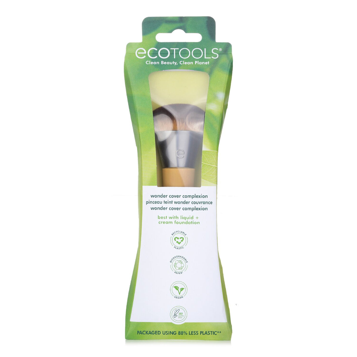 EcoTools Wonder Cover Complexion Brush with 100,000 bristles for flawless foundation application, eco-friendly bamboo handle.
