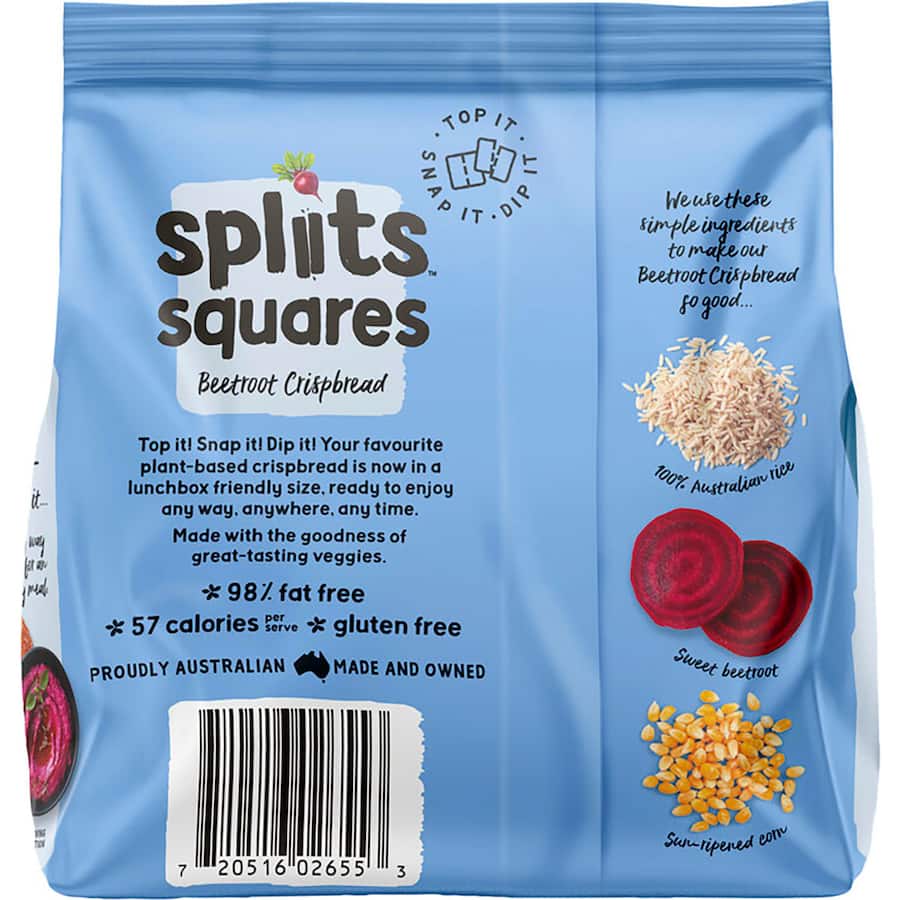 Spliits Squares Crackers Beetroot Crispbread Veggie 70g