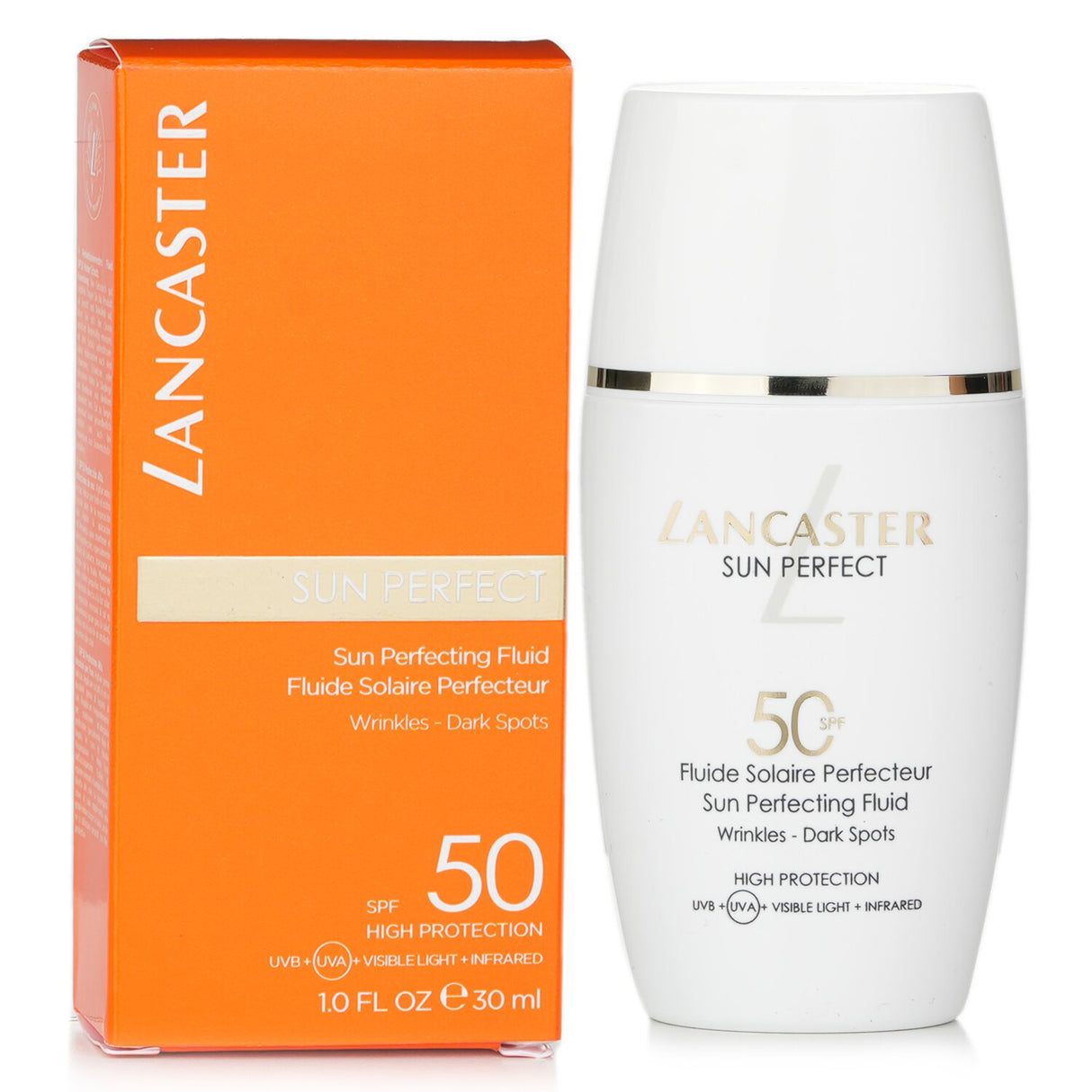 Lancaster Sun Perfecting Fluid SPF50 is a vegan, lightweight sunscreen that blurs imperfections and protects against UV damage.