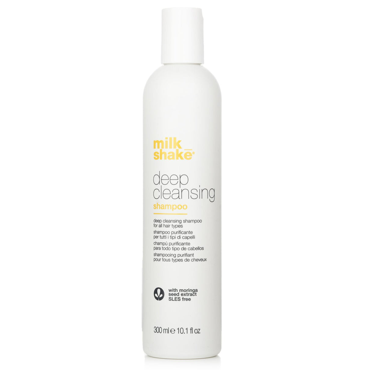 Milk_shake Deep Cleansing Shampoo 300ml, enriched with fruit extracts and milk proteins, gently removes buildup for shiny, smooth hair.