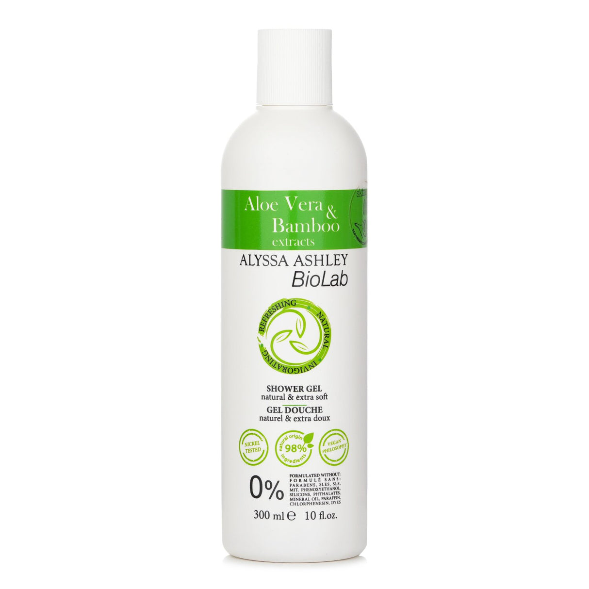 Alyssa Ashley Aloe Vera & Bamboo Shower Gel in 300ml, featuring 98% natural ingredients for refreshing, youth-boosting skin care.