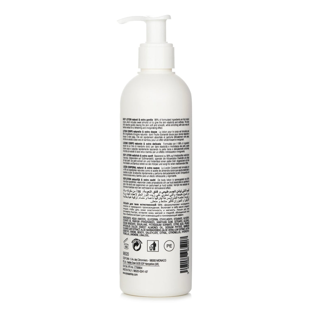 Hydrating body lotion infused with aloe and bamboo, perfect for soothing dry, sensitive skin with a refreshing scent.
