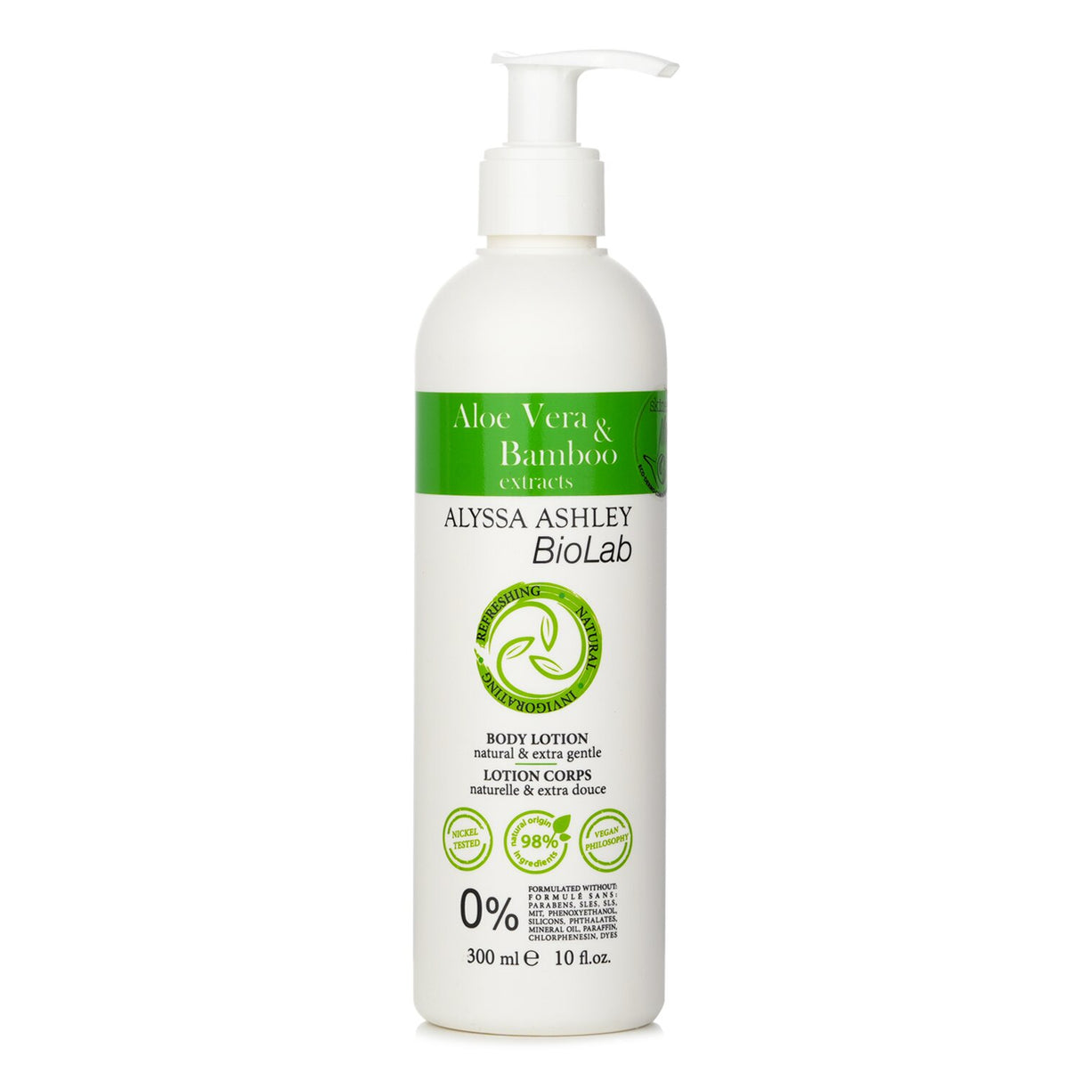 Alyssa Ashley Biolab Aloe Vera & Bamboo Body Lotion 300ml, hydrating formula with 98% natural ingredients for dry, sensitive skin.