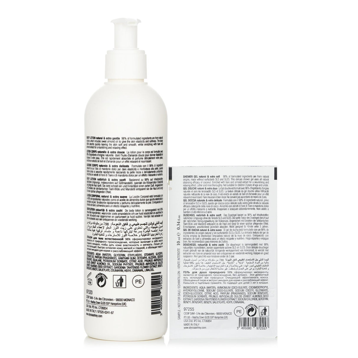 Luxury 3-piece skincare set featuring Tiare & Almond lotion, shower gel, and a massager for indulgent self-care.