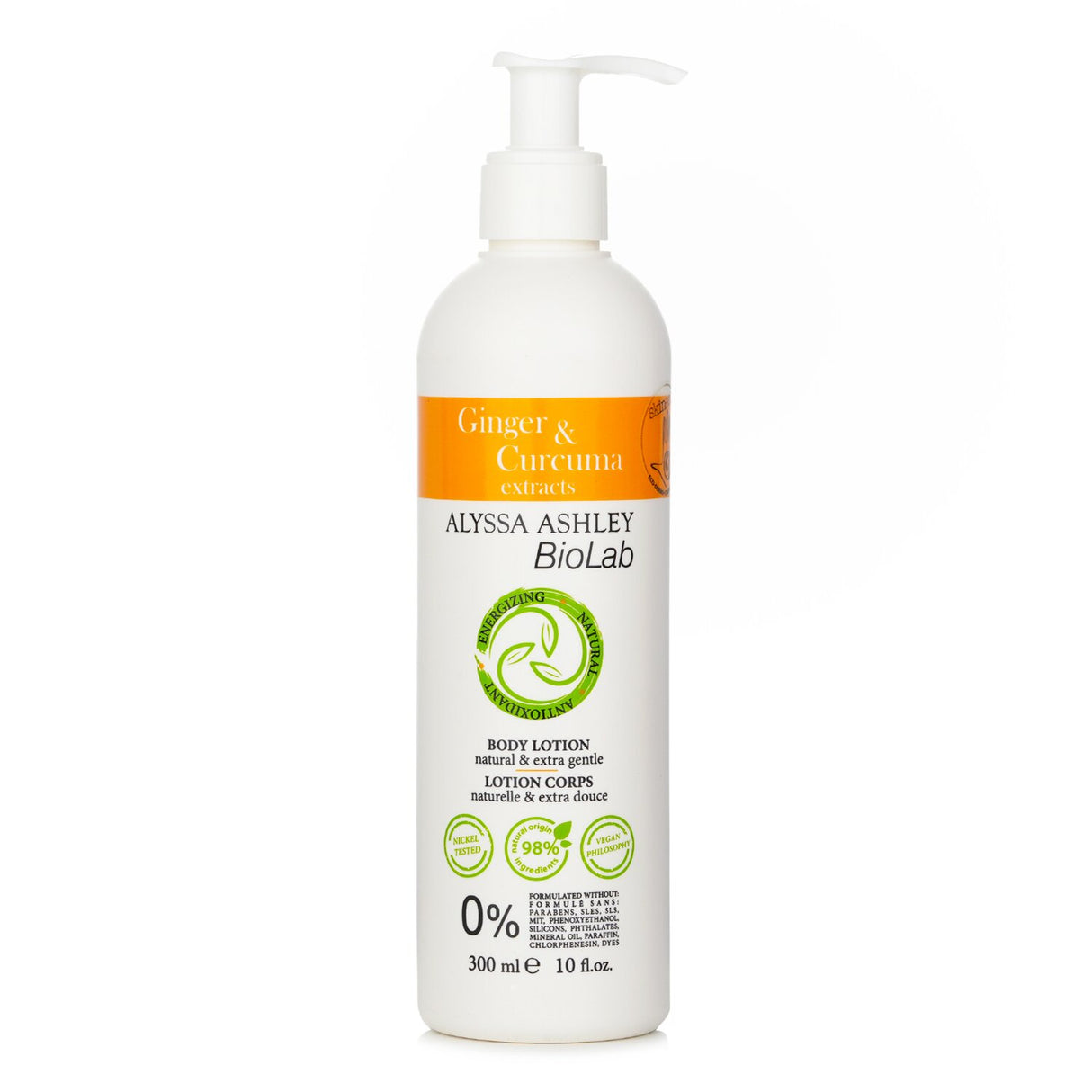 Alyssa Ashley Biolab Ginger & Curcuma Body Lotion, 300ml, promotes hydration, soothing care, and radiant skin with natural ingredients.