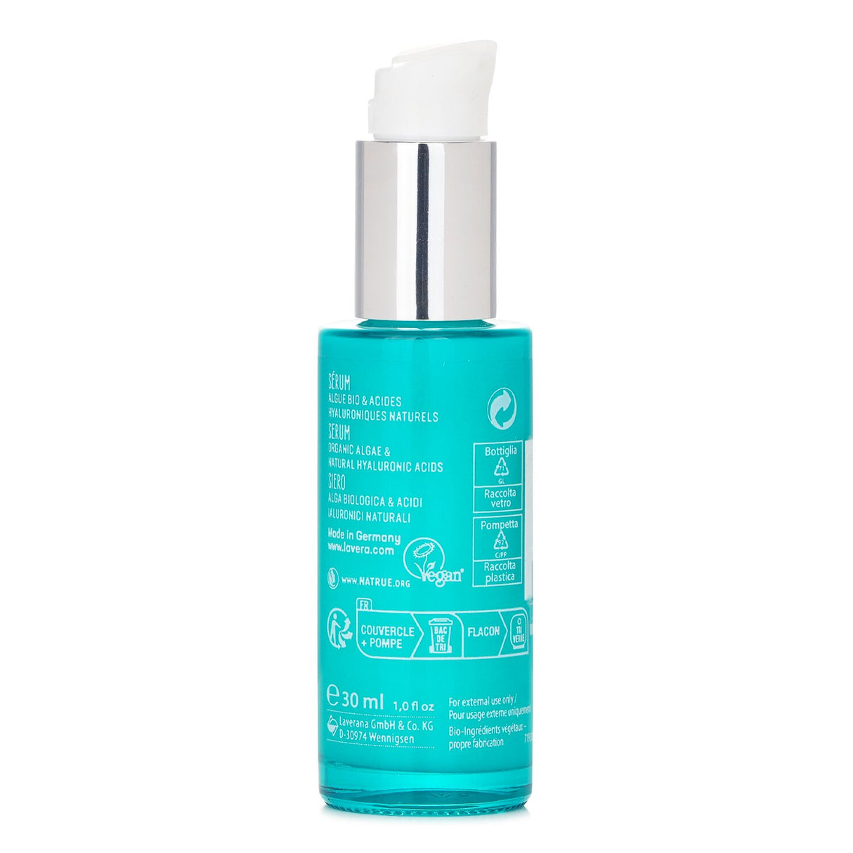 Lightweight Lavera Hydro Refresh Serum, 30ml, hydrates and nourishes skin with organic algae and Hyaluronic Acid for a radiant glow.
