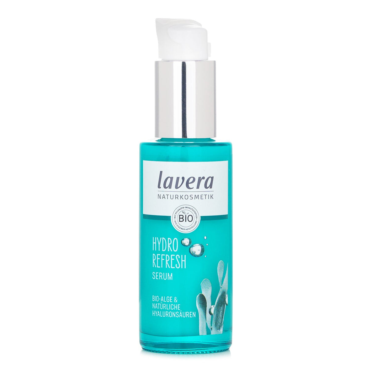 Lavera Hydro Refresh Serum, 30ml, lightweight hydrating formula with organic algae and Hyaluronic Acid for radiant skin.