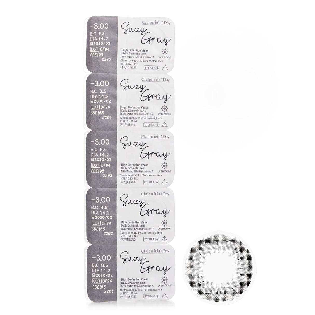 Clalen Iris 1Day Suzy Gray -3.00 5pcs x 1 strip