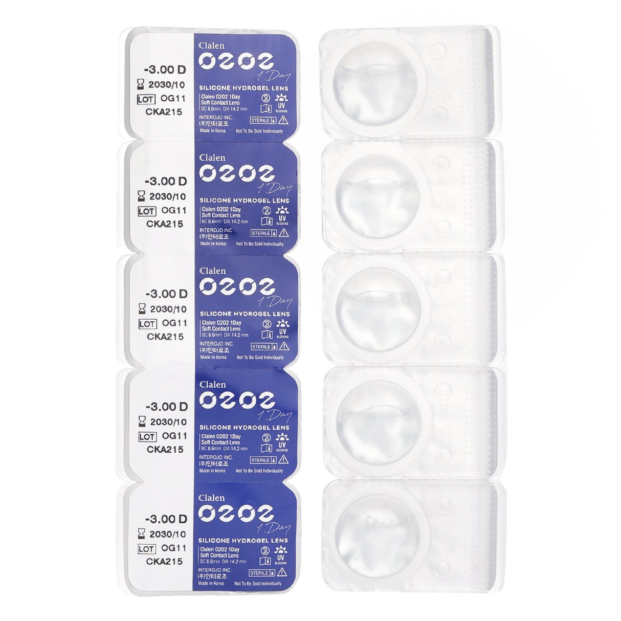 Clalen O2O2 Daily Clear -3.00 5pcs x 1 strip