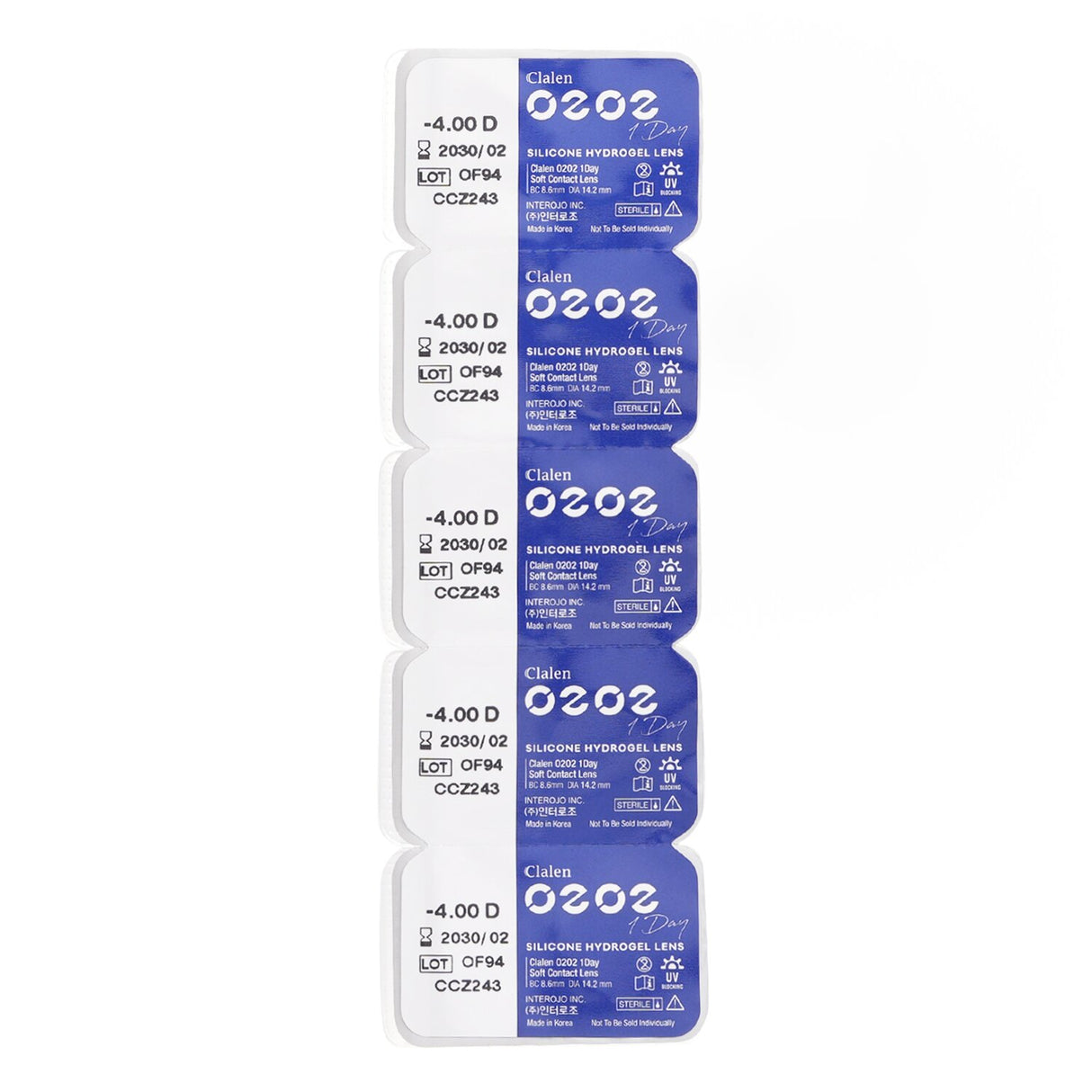 Clalen O2O2 Daily Clear -4.00 5pcs x 1 strip