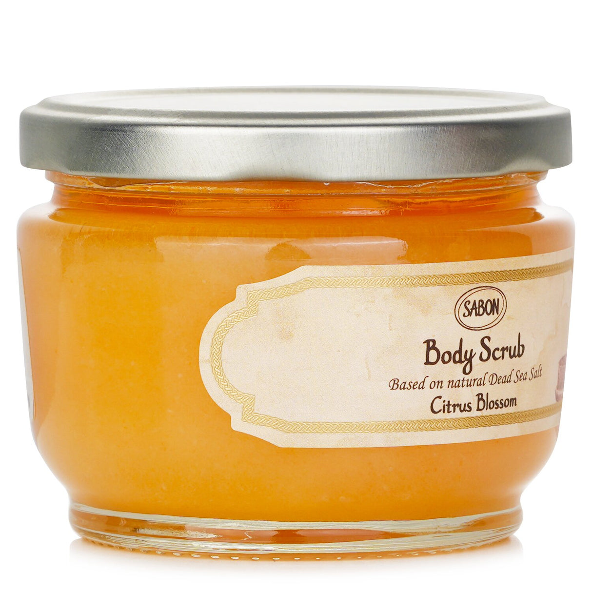 Luxurious Citrus Blossom body scrub with Dead Sea Salt for gentle exfoliation and natural oils for silky, renewed skin.