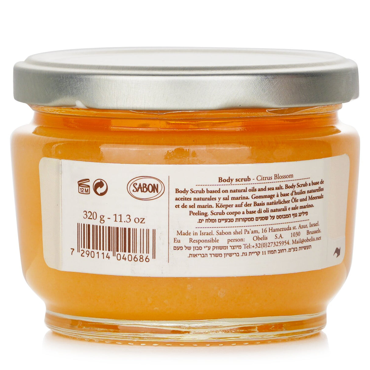 Luxurious Citrus Blossom body scrub with Dead Sea Salt, natural oils, and uplifting scent for soft, renewed skin.