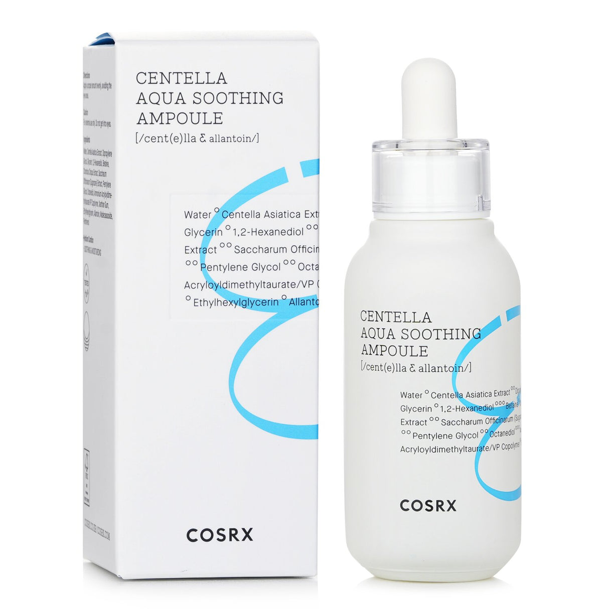 Lightweight COSRX Hydrium Centella Aqua Soothing Ampoule, 40ml, hydrates and calms sensitive, irritated skin with natural ingredients.