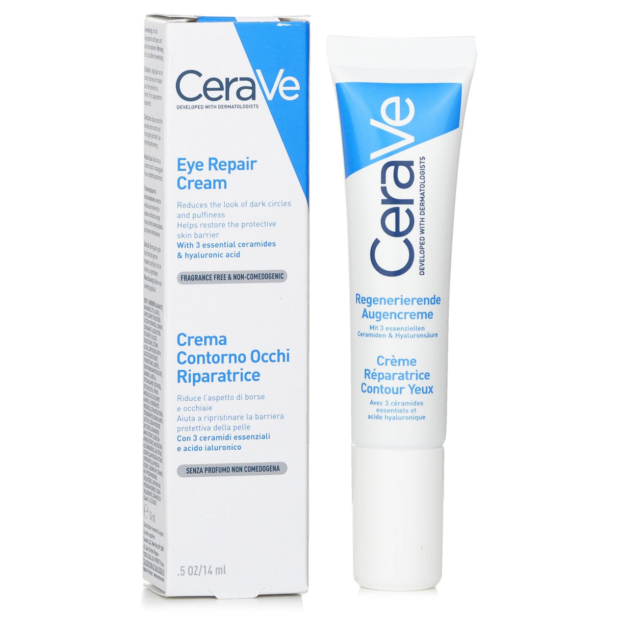 CeraVe Eye Repair Cream in a 14ml tube, designed to hydrate and brighten under-eye skin, minimizing dark circles and puffiness.