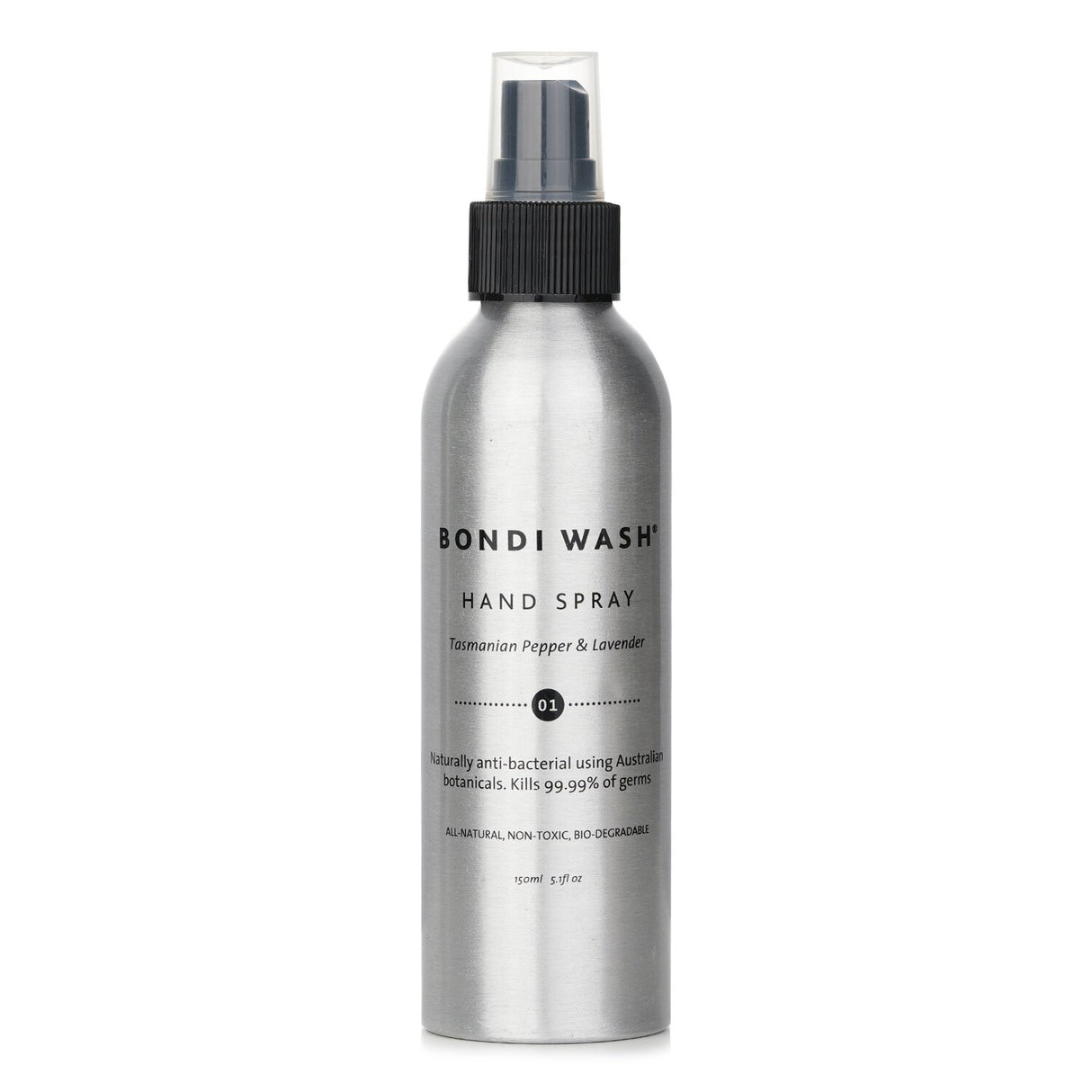BONDI WASH Hand Spray in Tasmanian Pepper & Lavender, 150ml, gentle sanitizer with aloe vera and Vitamin E, safe for all.
