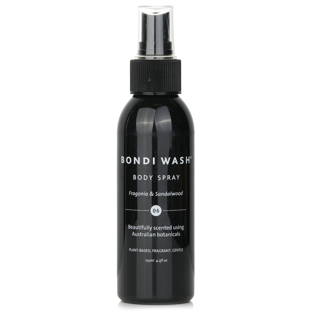 Fragonia & Sandalwood Body Spray by BONDI WASH in a 125ml bottle, featuring a plant-based formula for refreshing hydration.