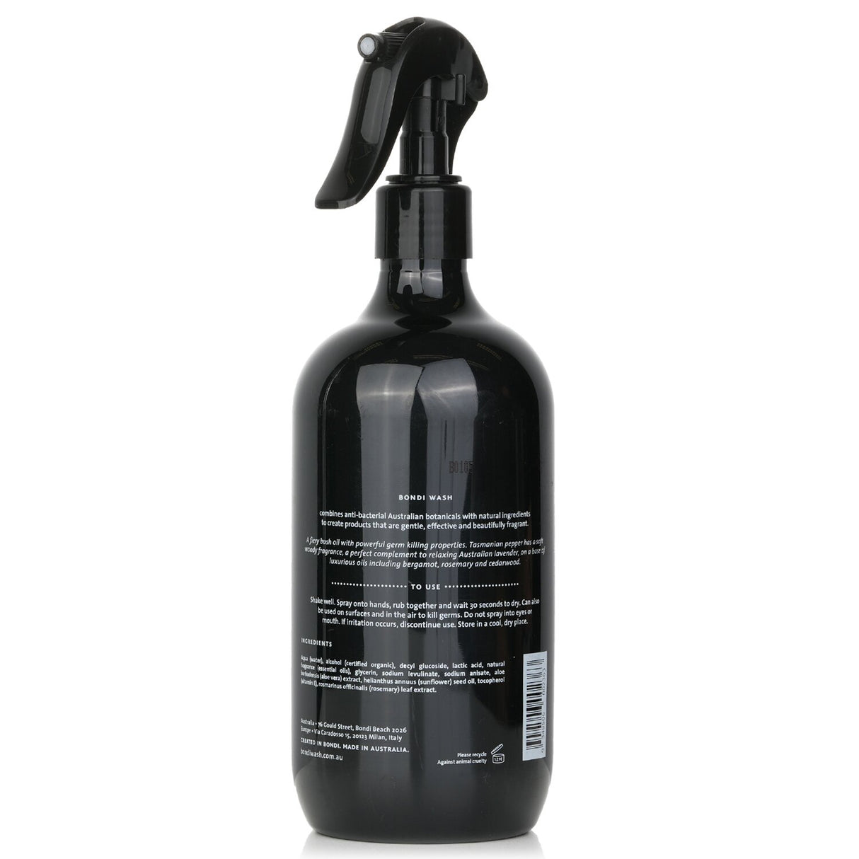BONDI WASH Tasmanian Pepper & Lavender Hand Spray 500ml, antibacterial, hydrating, gentle on skin, safe for families.
