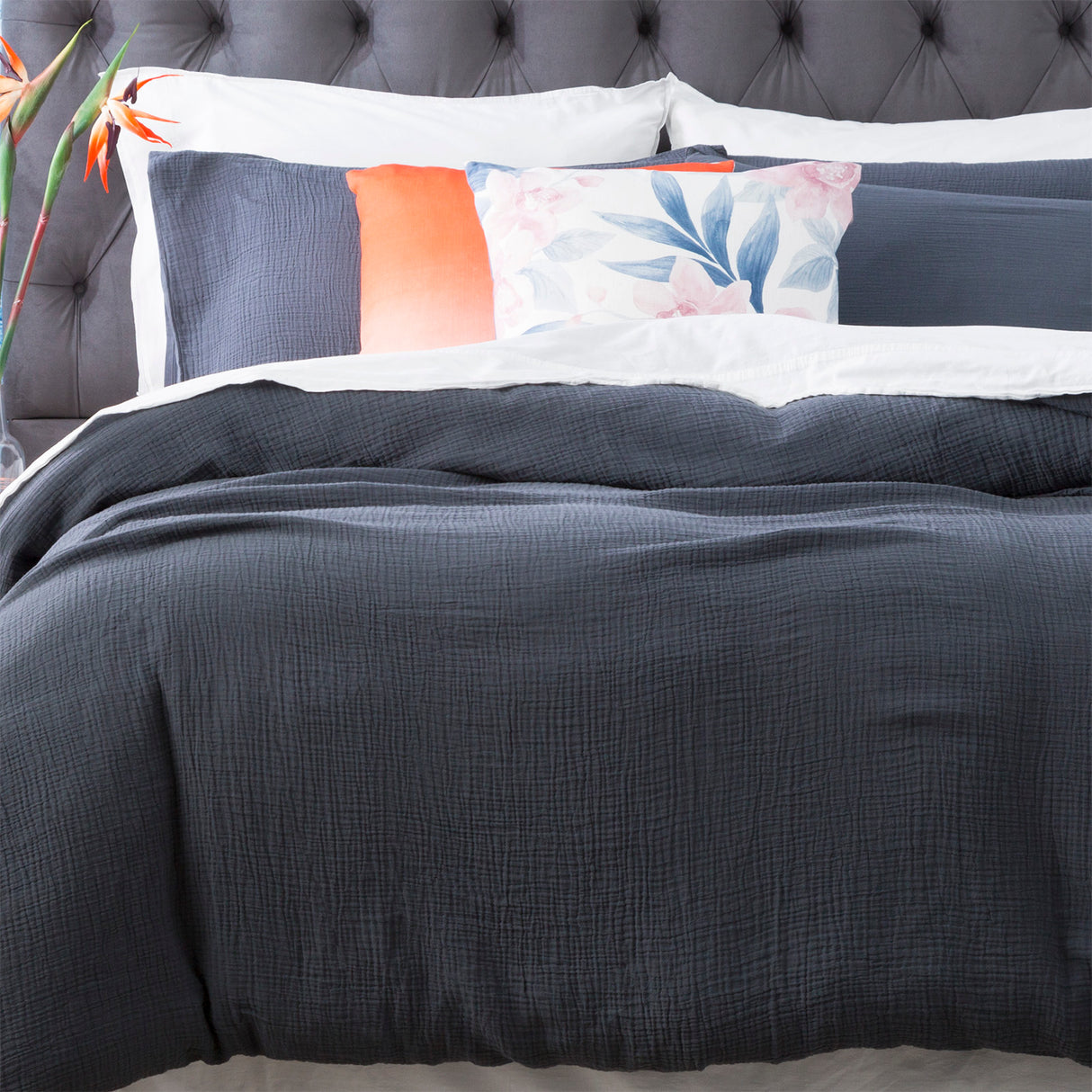 Solana Washed Cotton Textured Quilt / Duvet Cover Set King Blue