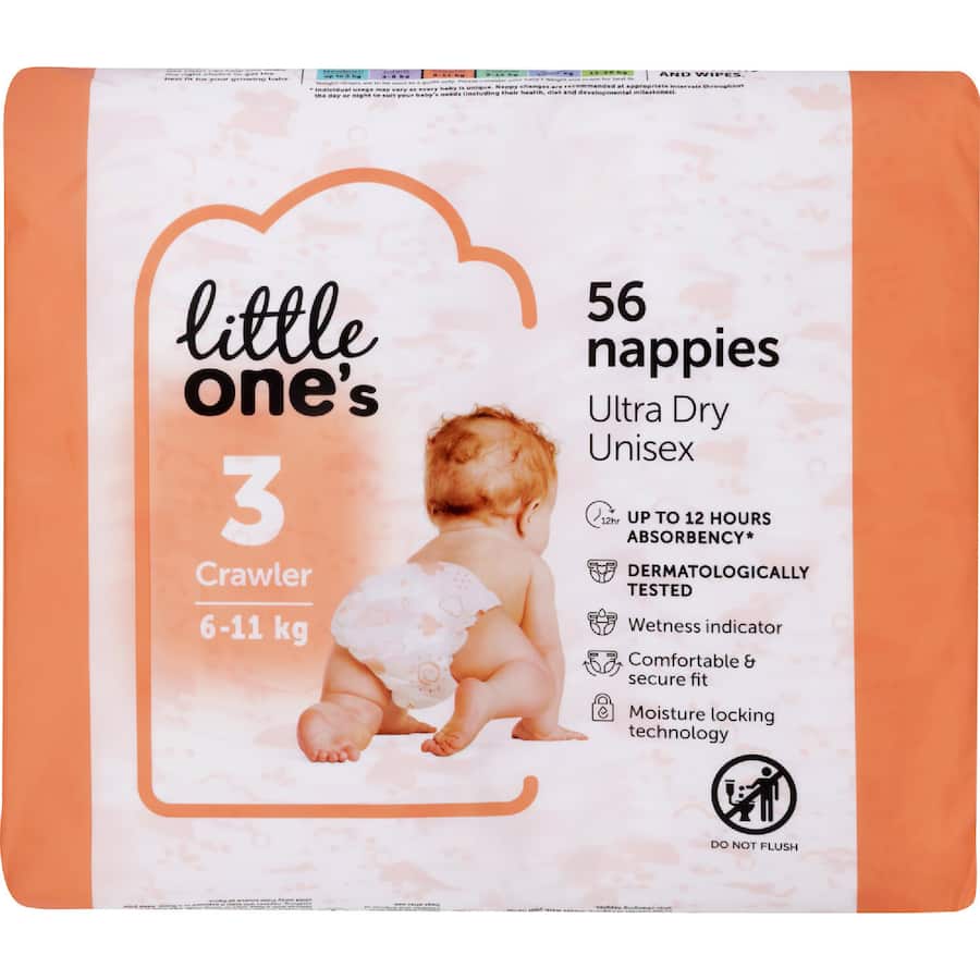 Little One's Bulk Nappies Crawler Boys & Girls 6-11kg Size 3 56pack