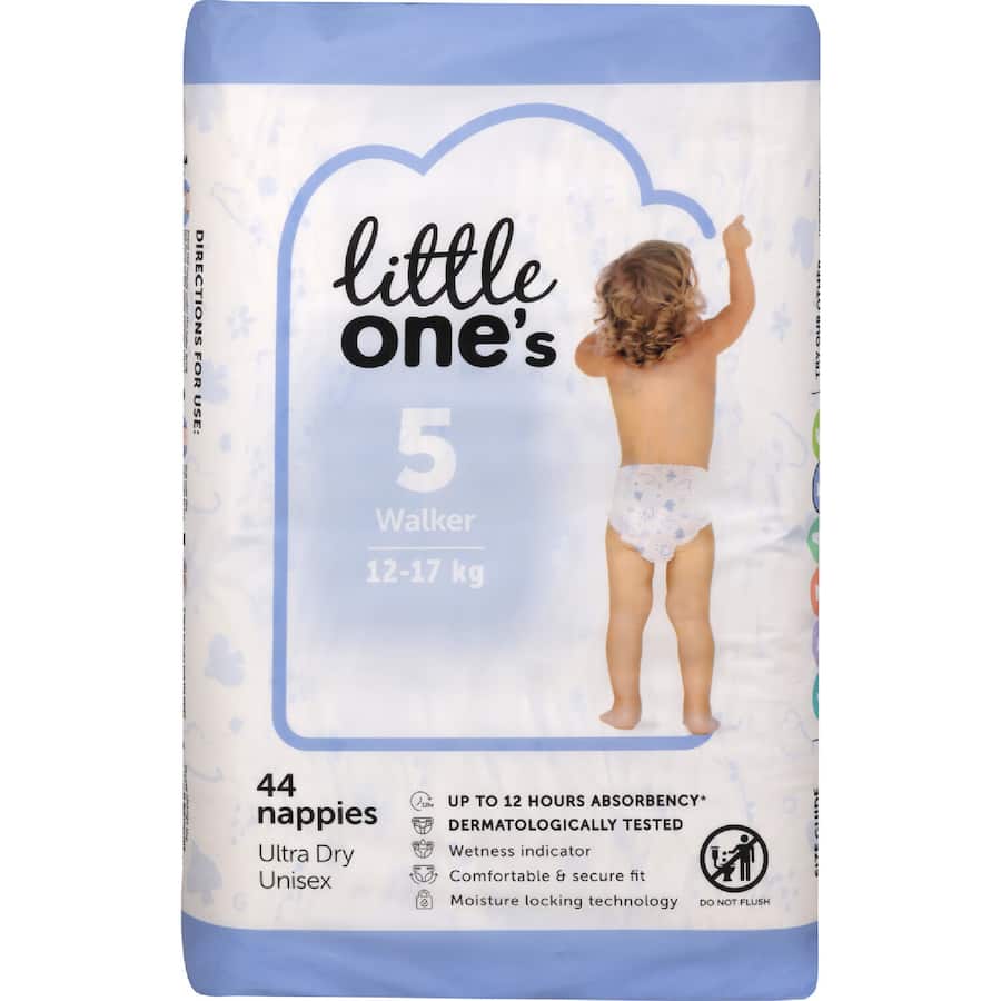 Little One's Bulk Nappies Walker Boys & Girls 13-17kg Size 5 44pack