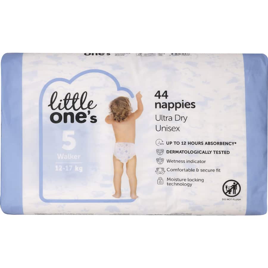 Little One's Bulk Nappies Walker Boys & Girls 13-17kg Size 5 44pack