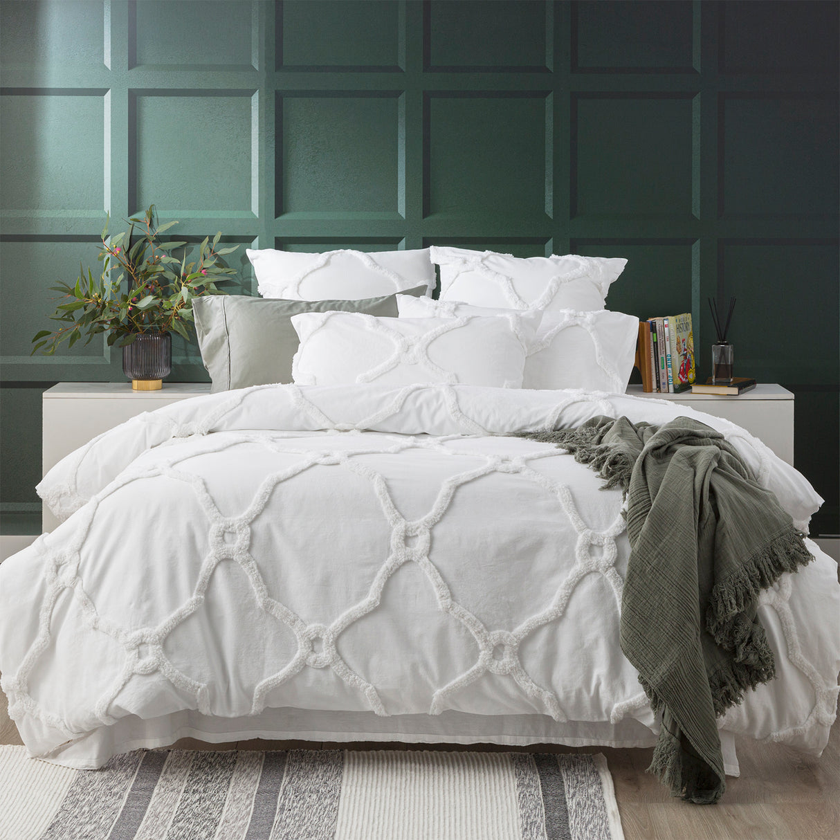 Moroccan Cotton Vintage Tufted European P/Case White