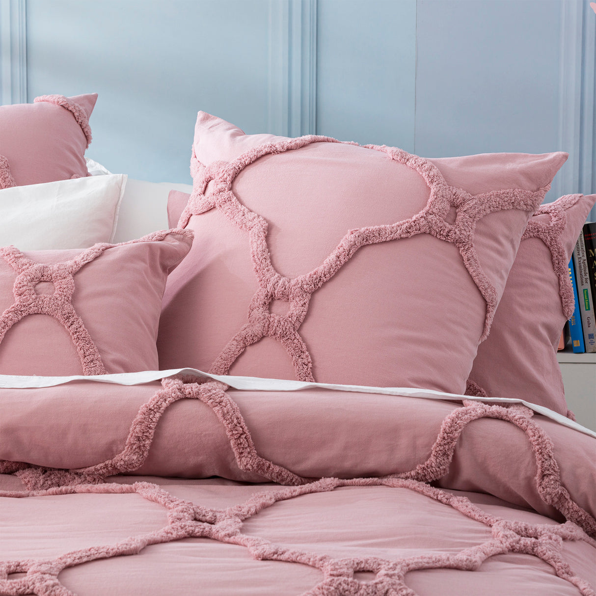Moroccan 100% Cotton Chenille Vintage Tufted Quilt / Duvet cover set King Blush