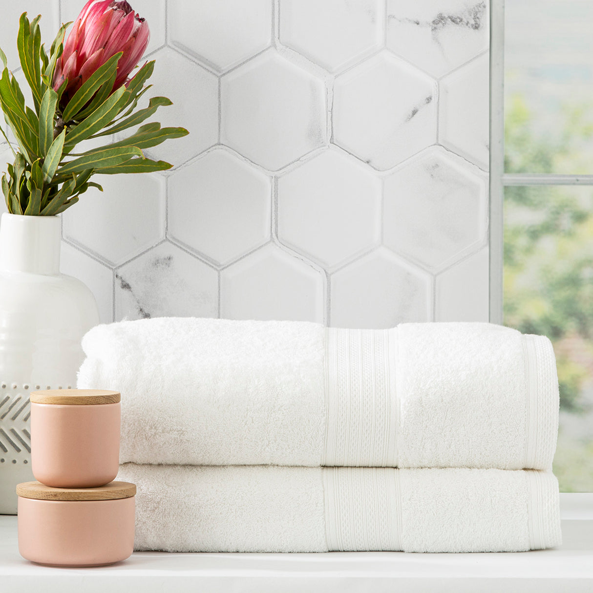 Renee Taylor Stella 650 GSM Super Soft Bamboo Cotton 2 Pack Bath Sheet White