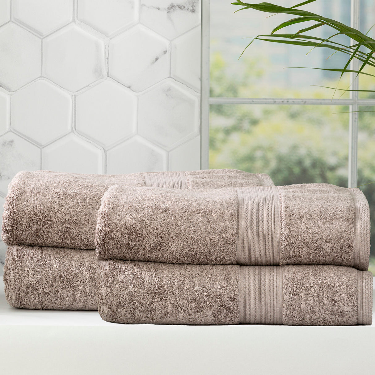 Renee Taylor Stella 650 GSM Super Soft Bamboo Cotton 4 Pack Bath Sheet Pewter
