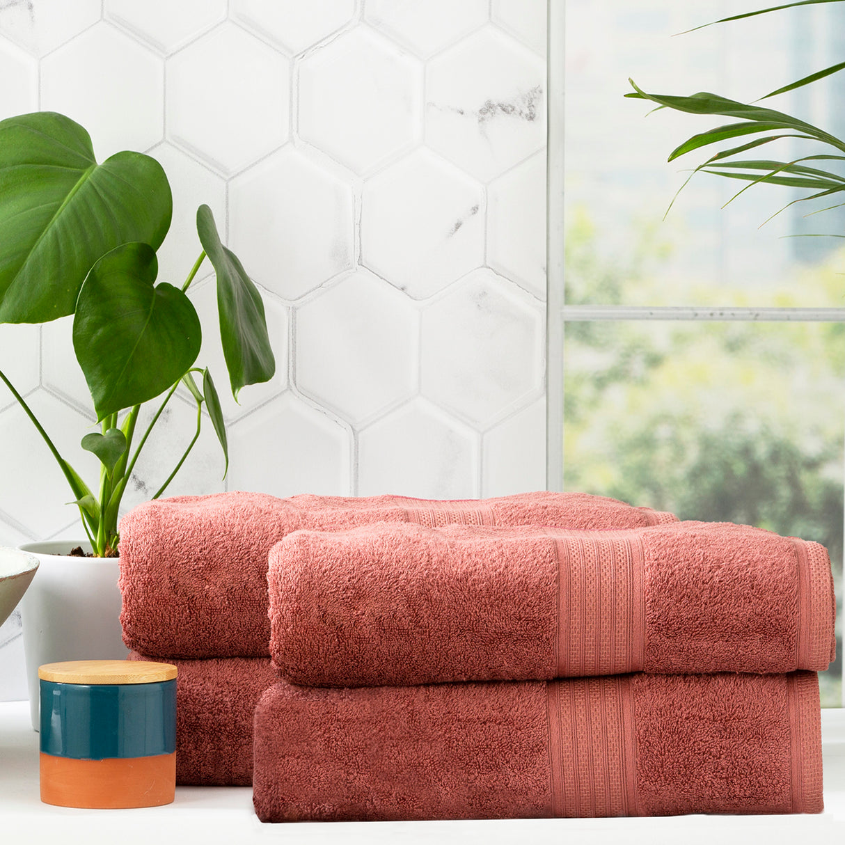 Renee Taylor Stella 650 GSM Super Soft Bamboo Cotton 4 Pack Bath Sheet Brick
